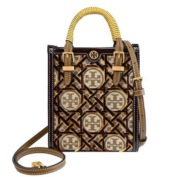 TORY BURCH 144039 T Monogram 立體絨毛緹花漆面皮革兩用托特包.深咖