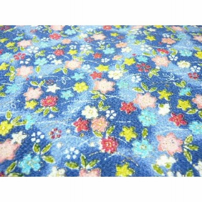 ちりめん 生地 友禅 金彩野の小花青GH-21/０２ 10cm  髪飾りやつまみ細工に 二越 レーヨン 縮緬 和風 はぎれ