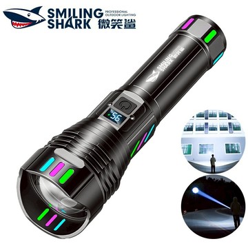 微笑鯊正品 SD5432 led強光手電筒 爆亮千米遠射 5檔調焦 帶彩色夜光條 Type-C快充 防水戶外露營巡邏工作