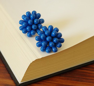 老又好古董珠寶 飽滿藍色串珠花夾式耳環 C788