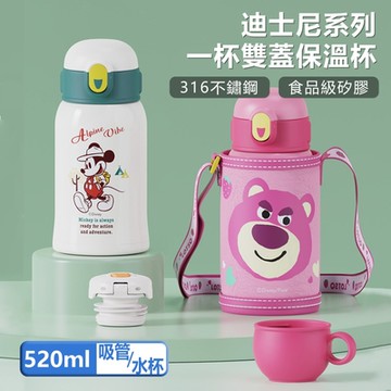 Disney迪士尼 316不鏽鋼一杯雙蓋吸管水杯保溫杯保溫瓶 - 520ml (附杯套) 多款可選