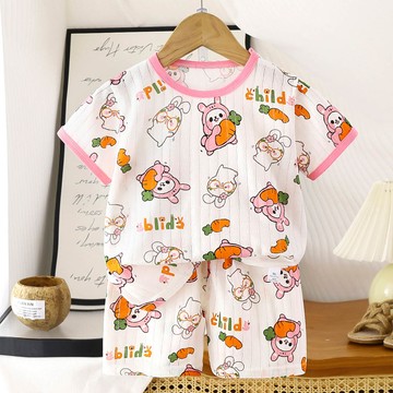 WarmNest - 純棉網眼透氣短袖短褲家居服套裝-跳跳兔子