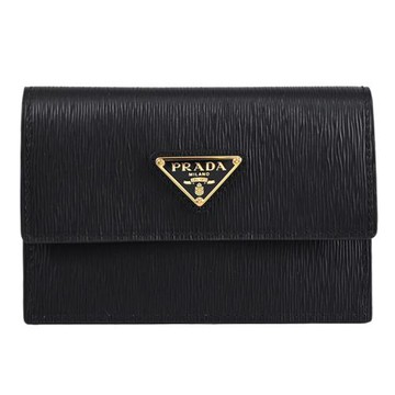 PRADA 1MF027 經典三角LOGO水波紋扣式票據夾/卡片包.黑