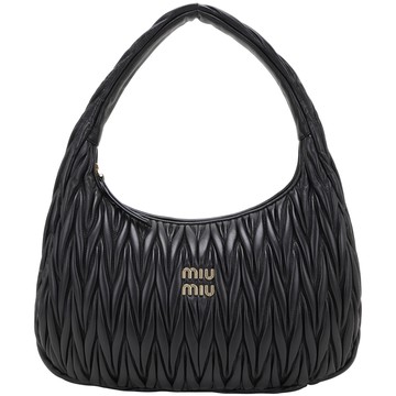 miu miu Wander Matelasse 大款 皺褶納帕皮革肩背半月包(35CM/黑色)