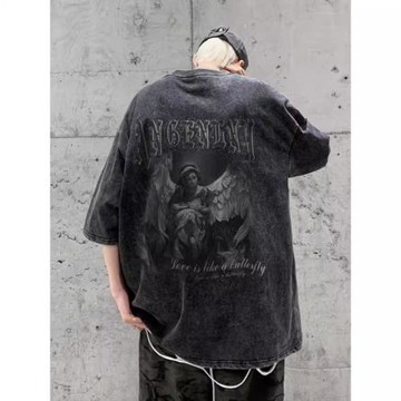 特大碼300斤重磅純棉水洗短袖T恤男裝夏季美式高街設計感印花上衣