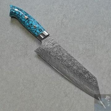 佐治武士 文化型切付刀 萬用刀  菜刀 萬用刀 SG2粉末鋼 大馬士革紋鑽石紋 人造藍土耳其石刀柄 150mm SA1605【極上和刀】【日本高品質菜刀】【APP滿額下單10%點數(單一帳號最高5000點)】1/31止