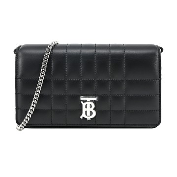 BURBERRY  Lola TB銀字LOGO 絎縫羔羊皮翻蓋斜背包(黑色)