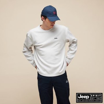 JEEP 男裝 經典品牌LOGO刺繡長袖T恤-白色