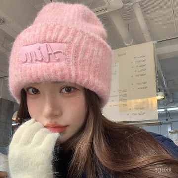 【她主義服飾】 高顏值帽子 2024新款大頭圍毛綫帽女秋冬顯臉小字母針織帽粉色保暖帽子冷帽男 新款帽子 帽子