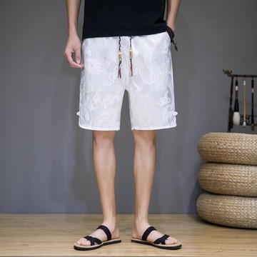 冰絲短褲男夏季五分褲中國風中式復古休閑中褲薄款寬松直筒大褲衩