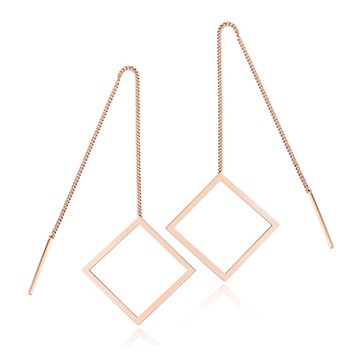 316l醫療鋼 空心幾何方形菱形 流蘇長款耳線耳釘針-玫瑰金 防抗過敏