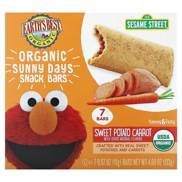 Earth's Best, Organic Sunny Days Snack Bars，2 歲以上，甘薯、胡蘿蔔，7 塊，每塊 0.67 盎司（19 克）