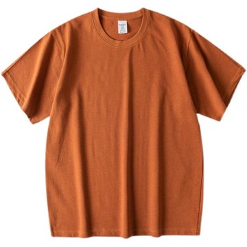 280g重磅純棉圓領短袖t恤復古焦糖色簡約純色寬松休閑男女夏上衣
