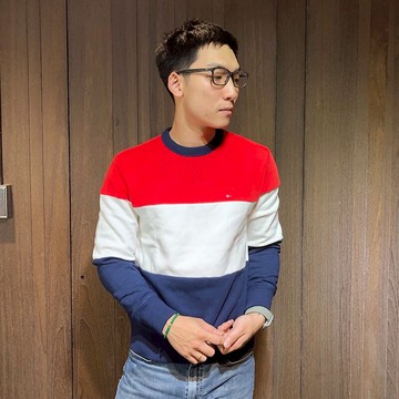 美國百分百【全新真品】Tommy Hilfiger 大學T 長袖T恤 TH logo 色塊 條紋 紅白藍 S號 AW55