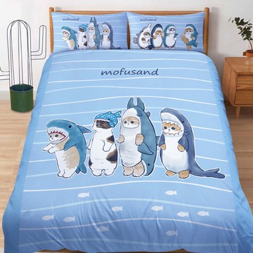 戀家小舖【鯊魚變裝秀】單人床包含一件枕套 貓福珊迪 卡通 台灣製造