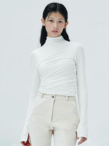 Turtleneck Shirring Premium T-shirt [White] (TT4W208IV)