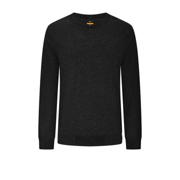 可機洗素面圓領羊毛絲質混紡針織衫/黑色 | 5817508297