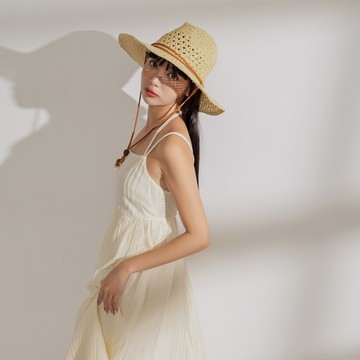 度假風縮腰簍空長裝-杏【KT23639】-3色