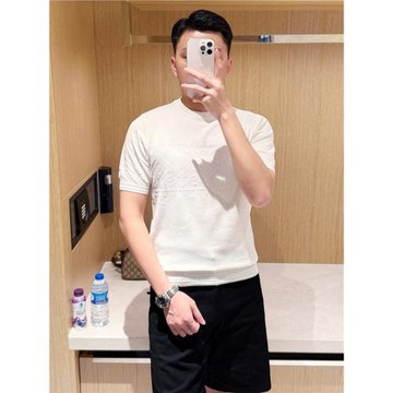 夏季休閑白色短袖男款2026新款 時尚高級針織提花男士上衣短袖t恤