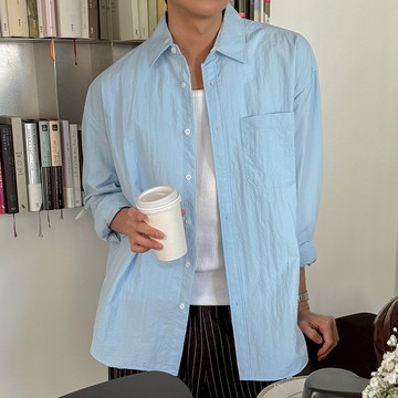 正韓輕柔尼龍褶皺感口袋長袖襯衫 9色 YUPPIE 預購商品 0310