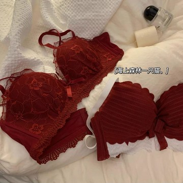 DUYI~夢詩 內衣女轉運紅色小胸聚攏上託無鋼圈結婚新娘文胸罩套裝
