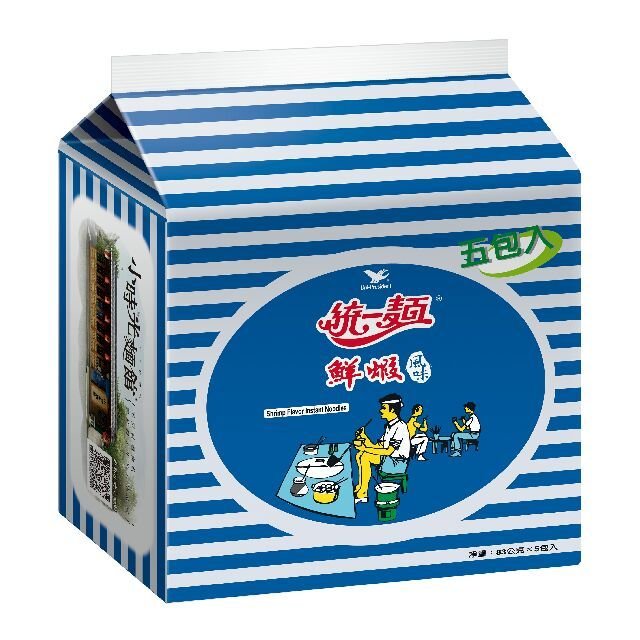 《統一》 鮮蝦風味  (93g×5袋 （エビ風味・ラーメン） 《台湾B級グルメ お土産》