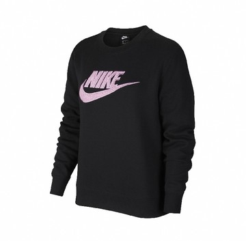 【毒】NIKE Essential Sweatshirt 大學T 圓領內刷毛 絨毛Logo 黑紫 女款 DC5139-010【領券折222｜Cube卡+APP下單最高10%回饋】
