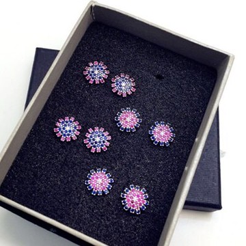 925純銀耳環鑲鑽耳飾-精美繽紛亮麗花形情人節生日禮物流行女飾品2色73ld66【獨家進口】【米蘭精品】