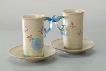 淺藍結晶釉蝴蝶合歡對杯