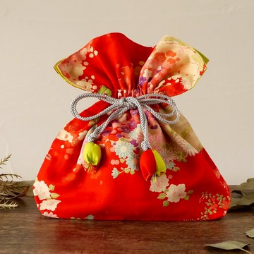 古董和服抽繩錢包FUGURO中號帶來幸福