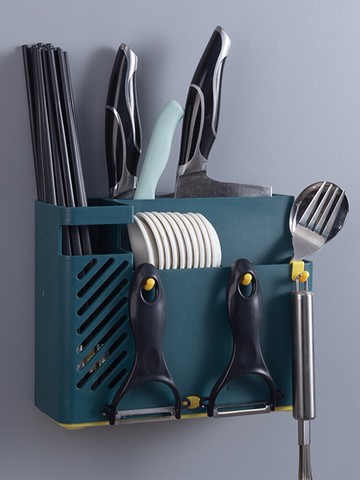 多功能筷子筒壁掛式筷籠塑料筷托瀝水免打孔餐具置物架筷勺收納盒