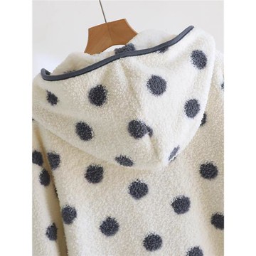 冬季睡裙女加厚款法蘭絨保暖珊瑚絨簡約點點中長款加絨連帽家居裙