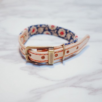 狗 大貓 S號 復古 深藍 藍瓷白花 附鈴鐺