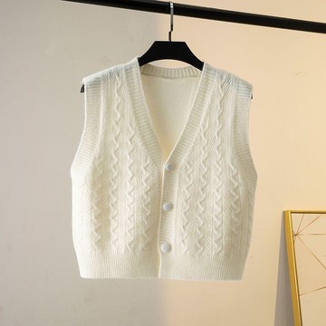 衣時尚 針織外套 無袖 上衣 素色毛衣 背心 馬甲 針織馬甲 新款扣紫色馬甲外搭襯衫背心短款針織外套開衫坎肩-7819.