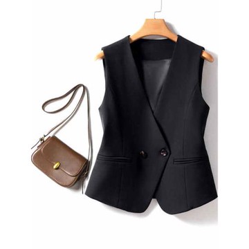 V領小馬甲女2025春秋款修身雙排扣顯瘦小眾短款馬夾背心外穿坎肩