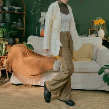 OB嚴選-小香風毛尼腰鬆緊小喇叭長褲《BA7613-》