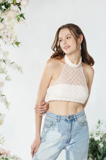 Lavender 高領削肩短版上衣