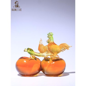 山東博山淄博琉璃工藝品柿子小公雞家居擺件喬遷新居伴手禮品水晶