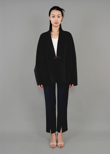 寬鬆盤扣開襟外套 (黑色) | 香港設計 | 氣質 | 秋冬服裝