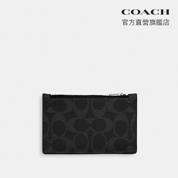 【COACH】 經典標誌拉鍊卡夾-SV/黑色 Signature(CV764)｜官方直營