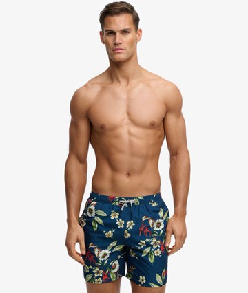 Superdry Men's Hawaiian Print 16-inch Swim Shorts Navy Size: S