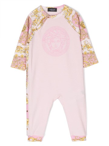 Versace Kids - Barroco-print cotton romper - kids - Cotton/Elastane - 12-18 - Pink