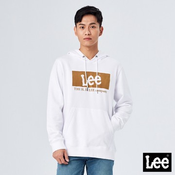 Lee 長框大LOGO長袖連帽T恤 帽T 男 白 Modern LL210335K14