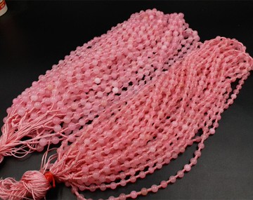 高檔精美天然玉石芙蓉玉圓珠掛件繩粉色玉石圓珠吊墜繩玉珠鏈玉繩