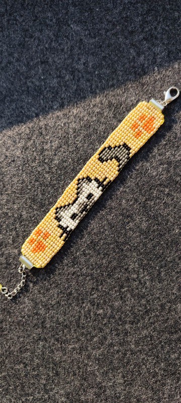 手工製作的兒童小貓串珠手鍊  灰貓手鍊  送給女孩的禮物 尺寸15