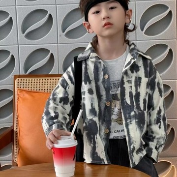 【台灣出貨】中小童酷帥紮染襯衫2026新款韓版男童春裝長袖襯衣洋氣滿印上衣潮