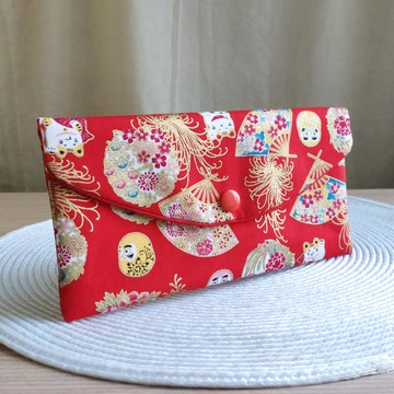 Lovely燙金【招財貓福神紅包袋、紅】存摺套、現金收納袋