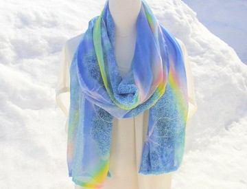 【彩虹樹/兩週出貨】水彩畫絲巾 圍巾 披肩 藍天 雨後初晴 藍色 送禮男性 母親節 生日