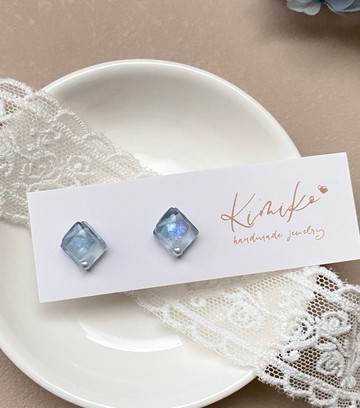 冰藍灰夜霧柔光幾何耳環・靜謐之光系列之二