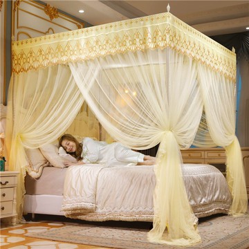 宮廷落地蚊帳家用1.2米1.5m1.8m床紋賬支架三開門公主風加密加厚